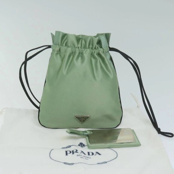 PRADA Drawstring Pouch Pouch Satin Green Auth 65661V - Picture 13 of 15